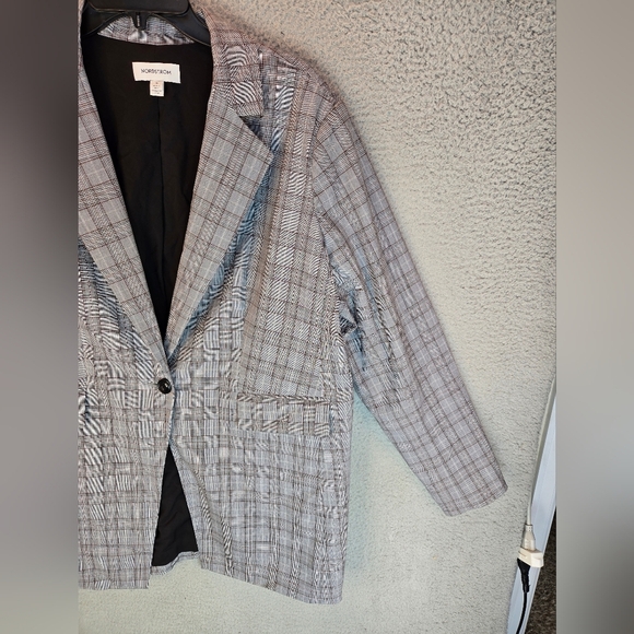 Nordstrom Womens Blazer Jackets Sz 1X Plaid Gray-Brown Career Business Office - Picture 4 of 14